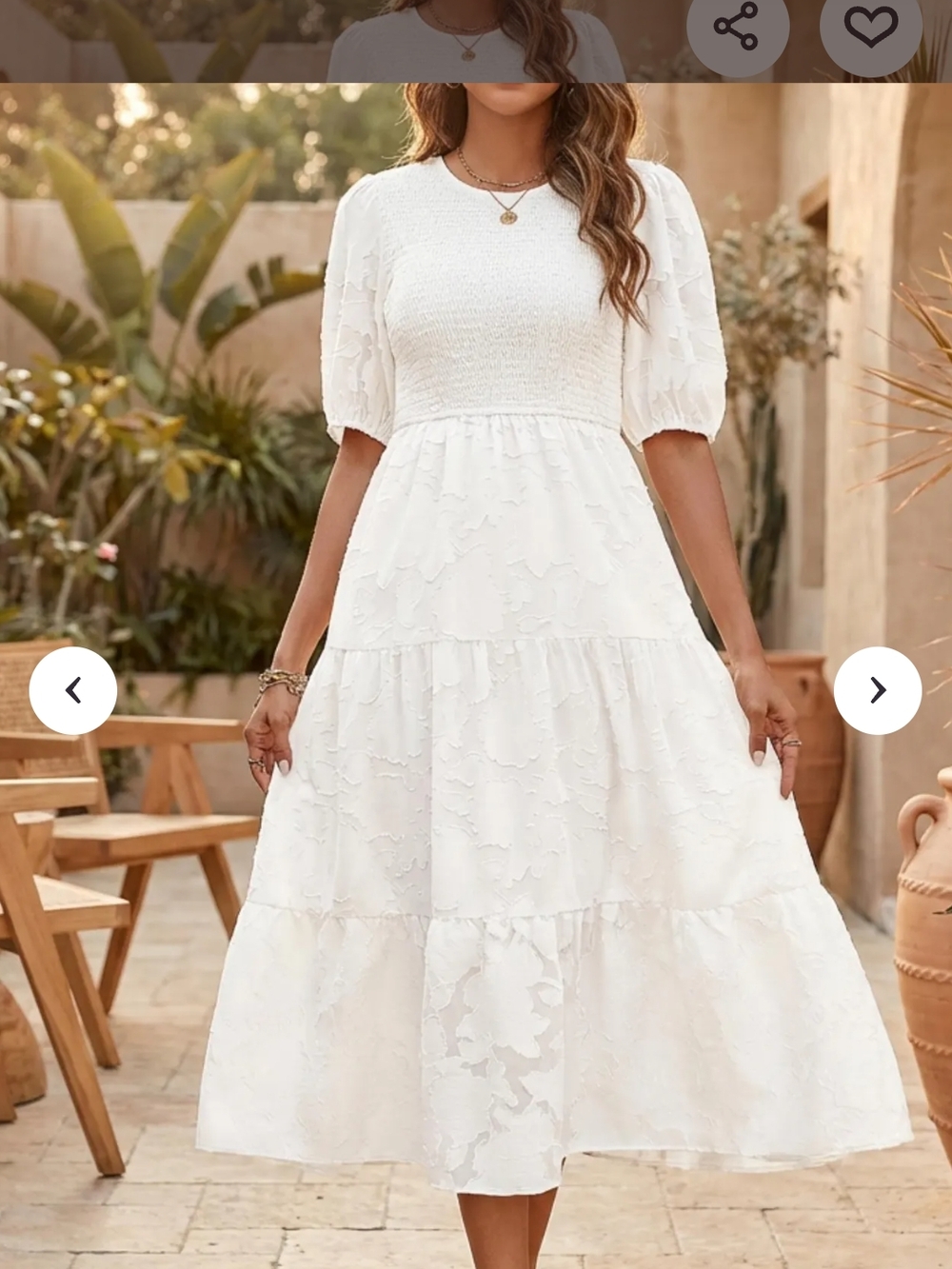 Women's White Midi Dress with Smocked Bodice